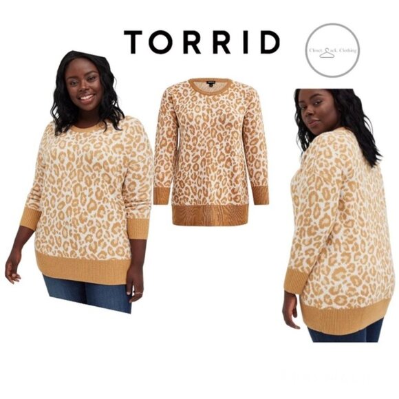 Torrid Drop Shoulder Sweater - Popcorn Leopard Size 0 - Picture 1 of 9